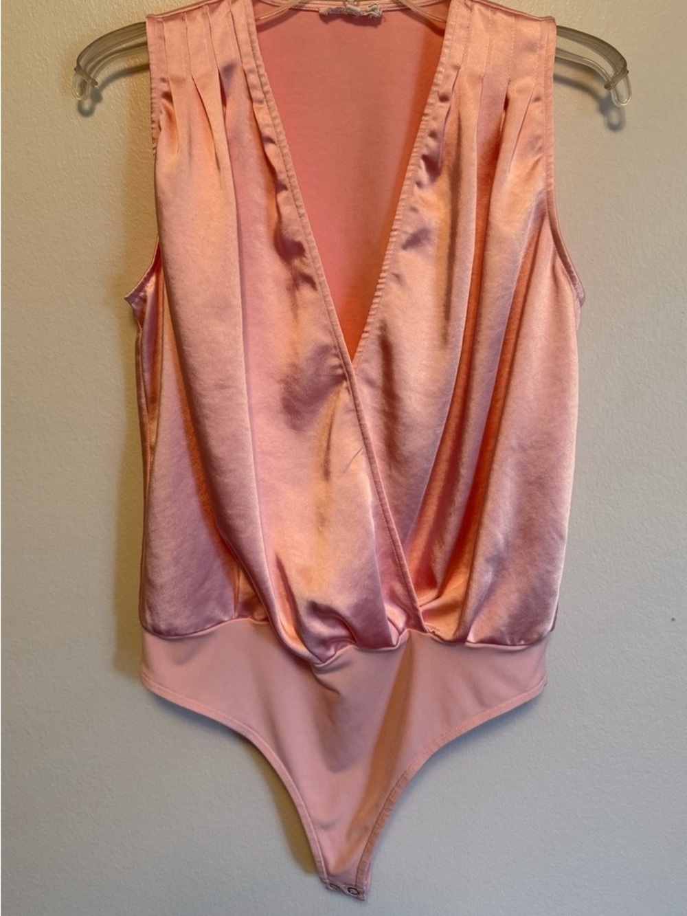 Satin V-Neck Pink Sleeveless Bodysuit